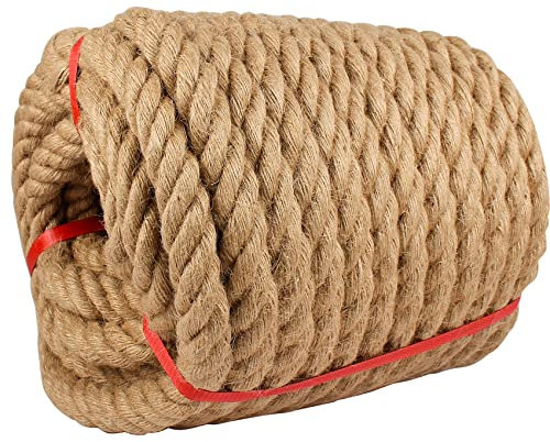 Manila-Seil, 3,8 cm x 30,5 m, natürlicher Hanf, dicke, große, dekorative nautische Seile, gedrehte Manila-Seile, ideal für Gartenarbeit, Geländer, Hängematte