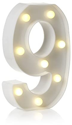 Auraglow LED Alphabet Letter & Number Light Sign Decorations, Lamp for Home Birthday Party Event, Night Lights, Battery Powered Letters And Numbers With Four Hour Timer (9)
