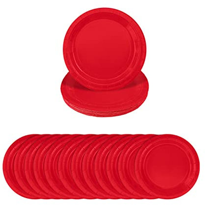 Aisszhao 16pcs Red Paper Plates, 7 Inch Solid Color Plates for Him, Her, Men, Women, Adults Tea Party, Kids Party