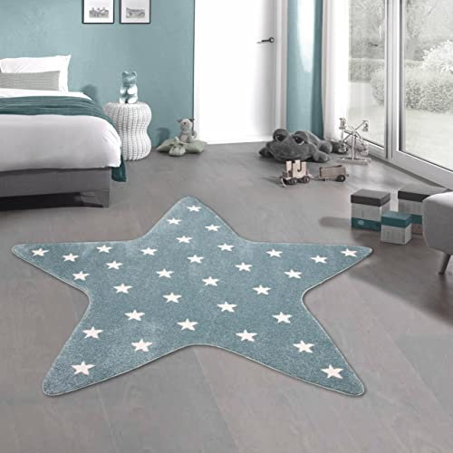 CARPETIA Kinder Spielteppich Stern I Türkis I Sternenmuster, 120 cm rund