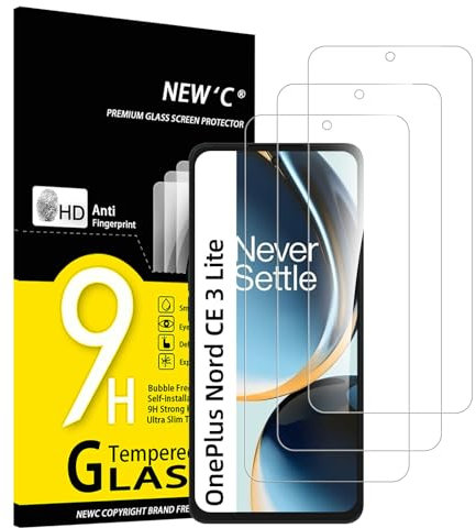 NEW'C 3 Pezzi, Vetro Temperato per OnePlus Nord CE 3 Lite 5G,OnePlus Nord N30 5G, Pellicola Prottetiva Anti Graffio, Anti-Impronte, Durezza 9H, 0,33mm Ultra Trasparente, Ultra Resistent