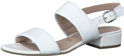 Tamaris Damen Sandalen mit Absatz Leder Blockabsatz Sommer; WHITE/weiß; 38 EU