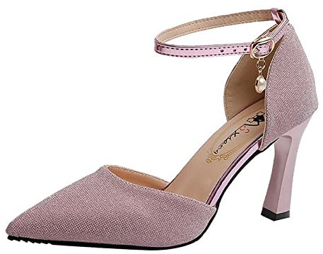 Schuhe Mit Rollen Damen Billig Schnalle Hohe Ferse Schuhe Mit Spitzen Hohlen Pailletten Einzelnen Schuhe Dünne Ferse Frauen Schuhe Canvas Schuhe Damen (Red, 39)