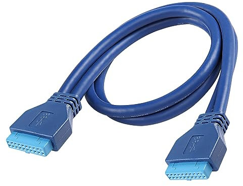 MEIRIYFA USB 3.0 Header Extension Cable, Motherboard USB 3.0 20 Pin/19 Pin Female to Female Extension Cable 5Gbps High-Speed Connection (Blue, 0.5M)