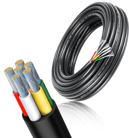 RESHAKE 22 Gauge 6 Conductor Wire, 32.8FT 22/6 Tinned Copper 6 Wire Cable, Stranded Electrical Wires for Thermostat,Sprinkler,Automotive, Security Cameras, Speaker, Alarm, Audio, Sensors