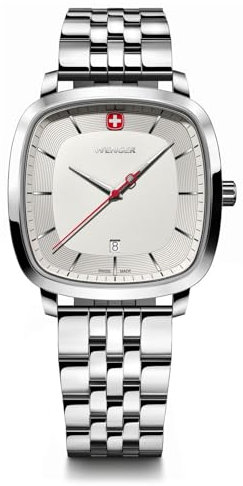 WENGER Herren Armbanduhr Vintage Classic Ø 37 mm, Swiss Made, Analog Quarz, Wasserdicht bis 50 m, Edelstahl-Armband, Silber, 01.1921.101