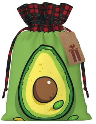 BTCOWZRV Weihnachts-Geschenktüten aus Leinen, Avocado auf grünem Teller, wiederverwendbar, Geschenkbeutel, Weihnachtsbonbontüten mit doppeltem Kordelzug, Weihnachtsbeutel für Süßigkeitenverpackung,