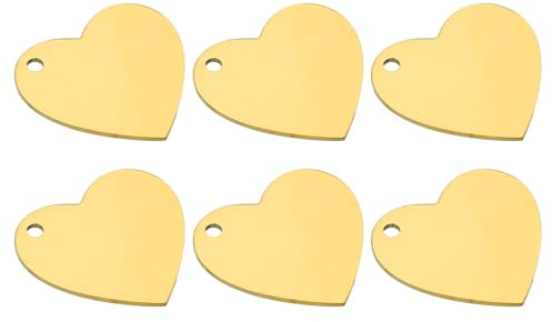 PATIKIL 6 Stück Herzanhänger, 35mm Herzanhänger aus Metall zum Stempeln, 304 Edelstahl Anhänger zum Gravieren, goldfarben