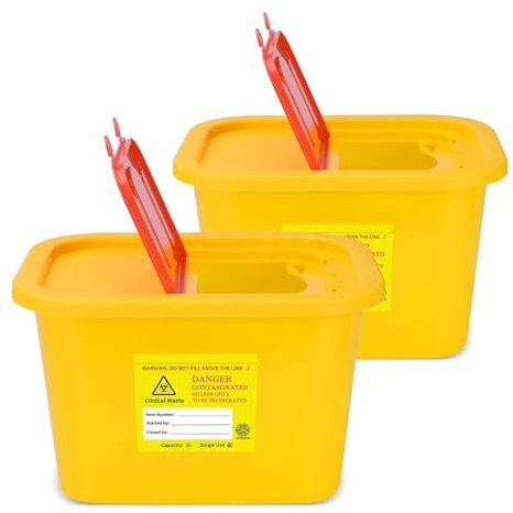 ATOMUS 2pcs 3L Yellow Tattoo Plastic Sharp Container Box Sharps Containers Needle Destruction Waste Bin Needle Disposal Bin with Lid for Tattoo Eyebrow Blade