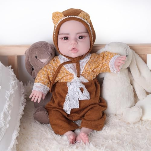 LCUPPON Ganzkörper Silikon Puppe Baby Neugeborenen 18 Zoll (Elfenbein)