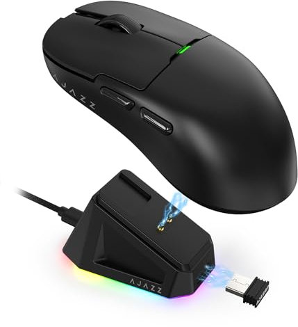 AJAZZ AJ159 P SUPERLIGHT Wireless Gaming Mouse with Magnetic Charging Dock, Ultra-Light 56g, Pixart PAW3395 Sensor, 26000 DPI, 2.4Ghz/Wired, 6 Programmable Buttons, 200Hrs Battery, for PC/MAC (Black)