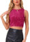 Allegra K Donna Natalizio Top con Paillettes, Scollo A Barchetta, Senza Maniche, Scintillante, Glitterato, per Feste in Discoteca, Serate, Canotta da Festival per Christmas di Natale Rosa Rossa S
