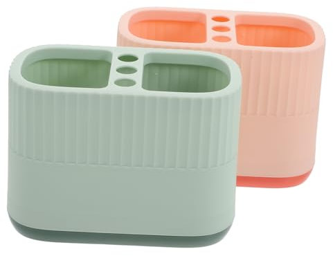 VILLFUL 2pcs Large Capacity Pen Holder Set Green and Pink Desktop Organizers for Office and School Dual Compartment Stationery Storage