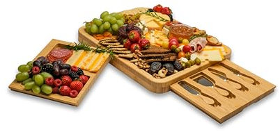 Demin Design Bambu Charcuterie Board Set, bambu ostbräda set - inflyttningsgåvor, bröllopspresent, möhippa present, alla hjärtans dag present