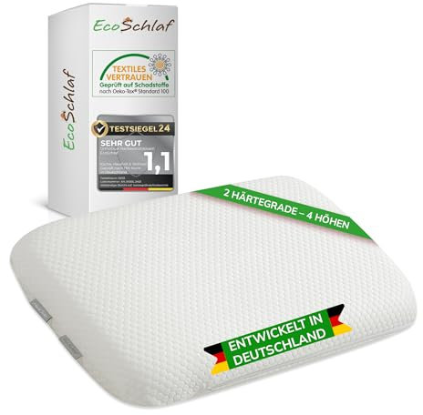 EcoSchlaf® OrthoDual – Orthopädisches Kissen – Zertifiziert – Nackenstützkissen Seitenschläferkissen Nackenkissen aus Dual Memory Foam – Ergonomisches Kopfkissen – Nackenschmerzen (60 x 35 x 10)