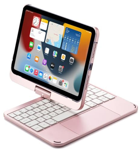 kaidisen Tastiera girevole a 360 gradi per iPad mini6 mini7 A17 Pro 2024 custodia tastiera con touchpad 7 colori retroilluminata pieghevole tastiera retroilluminata, oro rosa
