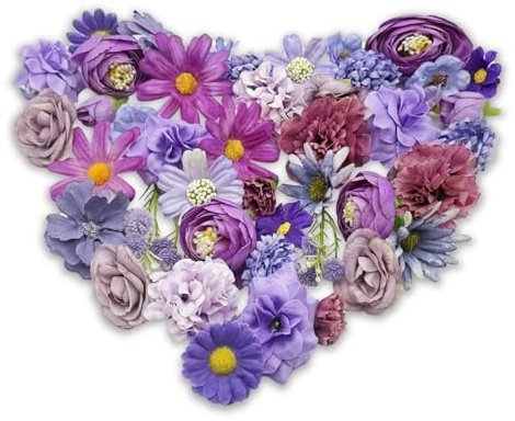 FOSDICK 44 Pièces Fleur Artificielle, Petite Fleurs Artificielles, Fausse Fleur en Tissu, Fausse Fleur Decoration pour DIY Scrapbooking Mariage Gâteau Fête Jardin Artisanat, Violet