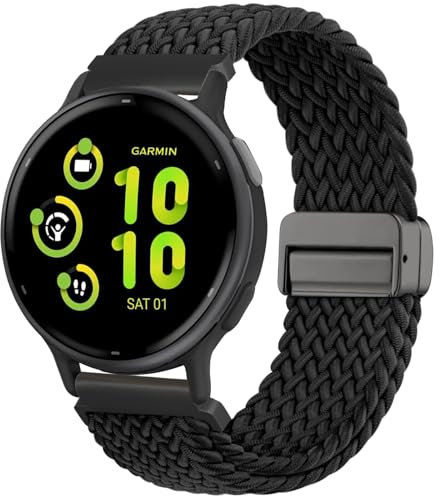 CUNUJIX Geflochtene Armband Ersatz für Garmin Vivoactive 5/Vivoactive 3/Venu 2 Plus/Vivomove 3/HR/Luxe/Style, 20mm Magnetische Dehnbare Nylon Gewebeband für Garmin Forerunner 55/245/645 Herren Damen