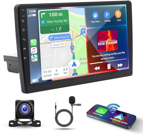 10 Inch Android 14 Car Stereo for Ford Transit Custom 2018-2023 IPS Touch Screen 1 Din Car Radio Receiver w/Wireless Carplay Android Auto GPS Navi Bluetooth Wifi BT SWC FM AM Backup Camera Mic, 2+32G