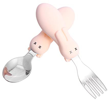 Toddmomy Edelstahl Löffel Gabel Set Für Hochwertigem Material Mit Kurzem Griff Und Kaninchen-design Zum Selbstfüttern