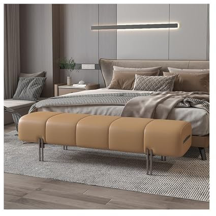 XXAD553TY Polsterbank Bett-Endhocker, Schlafzimmer-Bett-Vorderhocker, Bettcouch, Leder, minimalistisch, Garderoben-Sofa-Hocker, Softpack-Schuh, Lange Bank Gepolstert Sitzbank(Light Brown)