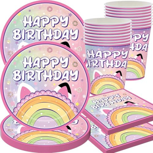 60 Pcs Juego de para Fiestas de Cumpleaños, Dolhouse Decoración Cumpleaños Niña - Platos, Vasos, Servilletas para 20 Personas, Divertido Cumpleaños, Suministros Temáticos para Fiestas
