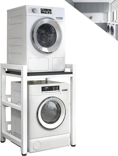 Adjustable Height Portable Dryer Stand & Stacking Kit400kg Capacity Washer & Dryer Storage Shelf for Dishwasher Washing Machine & Tumble DryerSpaceSaving Solution