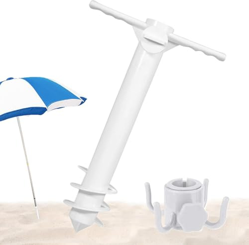Nudorpn Support de parasol de plage, pied stable - Accessoire de trampoline pour sports de plein air, jardin, terrasse, piscine, camping, 3 broches + crochet blanc, Siehe Beschreibung