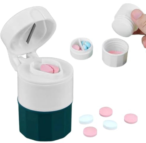 Multifunction Pill Cutter, 4 in 1 Pill Splitter Crusher Box Tablet Cutter Compact Portable Pill Crusher Grinder Perfect Pill Splitter for Tablets Small Pills Fine Powder Travel