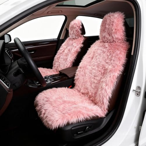 WODHMIEY Winter Universal Auto Sitzbezug Plüsch Sitzkissen Weich Hochdicht Komfort Atmungsaktiv Antistatisch Flauschig Feuchtigkeitsresistent Einteilig Rücklehne Matte Schutz 140x50cm (Rosa)