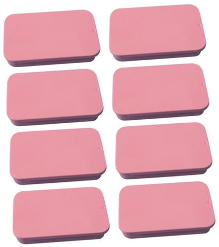 Cabilock 8pcs Pink Iron Storage Boxes with Lid, Lightweight Rectangular Candy and Small Item Organizer for Indoor and Outdoor Use, Large Capacity Storage Case