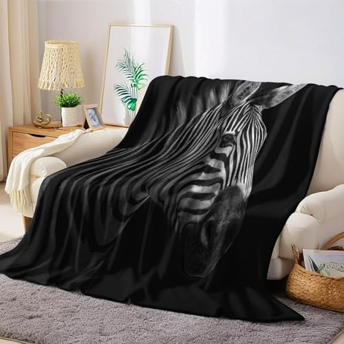 Nero Coperta Pile Zebra animale 130 x 150 cm Coperta di Peluche per Bambini Ragazzi Ragazze, Flanella Coperta Fuzzy per Divano Letto Matrimoniale e Singolo