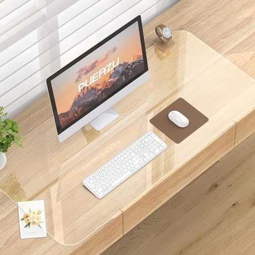PUEAZU Tapis de Bureau Transparent 100x50 cm, Clair Sous-main Bureau Transparent 1.5mm PVC Tapis de Protection, Antidérapant Résistant à la Chaleur Tapis de Table pour Ordinateur Bureau Maison École
