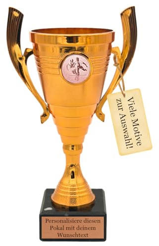 Pokalmatador Pokal mit Wunschtext – 22 cm - Gold, Silber oder Bronze - personalisierbar mit Gravurschild und Emblem - Trophäe für Sport, Geburtstag, Firmen, Schule, Kinderwettbewerb