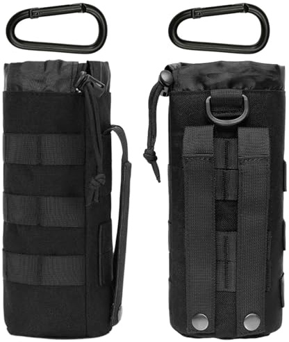 EVBOTGEE Lot de 2 porte-bouteilles tactiques en nylon avec cordon de serrage pour ceinture et sac à dos, avec 2 mousquetons pour extérieur, camping, randonnée, chasse