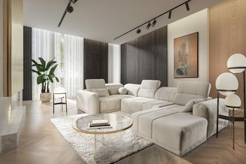 IM SOFA U-förmiges Ravello IV Wohnlandschaft mit verstellbaren Kopfstützen und Rückenlehnen, große Eckcouch (Beige, Rechts)