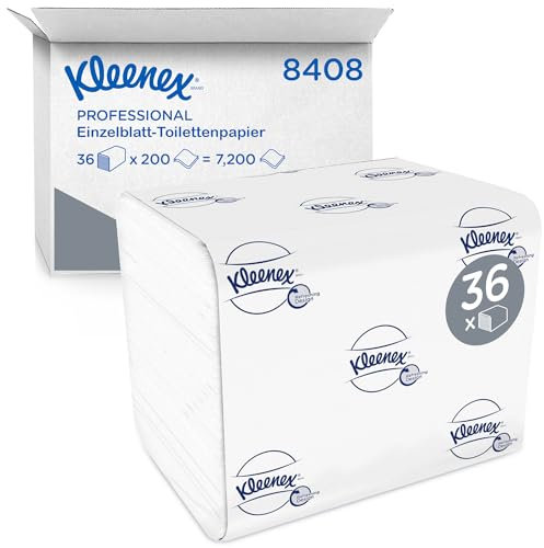 Kleenex® Folded Toilet Tissue 8408 – 2-Ply Soft & Comfortable Bulk Toilet Paper for Hygienic, Single-Sheet Dispensing – 36 Packs x 200 Sheets (7,200 Sheets Total)