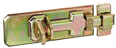 Sicherheits-Schlossriegel mit flachem Griff, mit befestigter Schlaufe, 140 x 55 mm, Oberflaeche: galvanisch gelb verzinkt