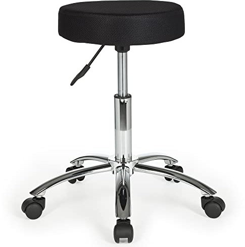 AMSTYLE Hocker Design Arbeitshocker verstellbar Bezug Stoff/Mesh Schwarz Sitzhocker Teppichbodenrollen Rollhocker gepolstert ohne Lehne Praxishocker auf Rollen Arzthocker höhenverstellbar XL