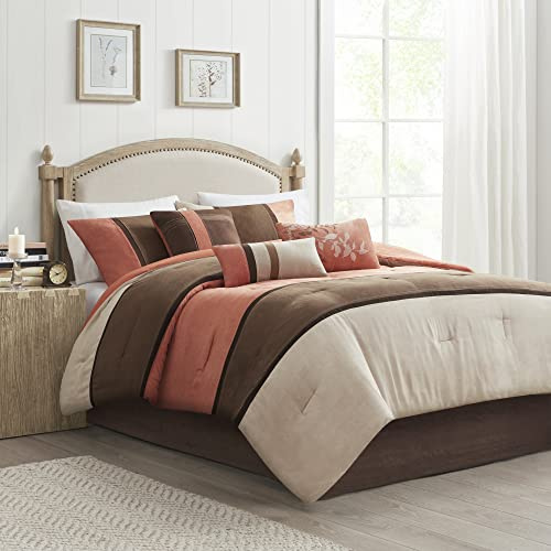 Madison Park Modern Faux Suede Pieced Coral King Comforter Set, 7pc