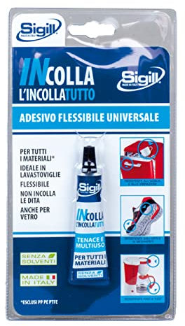 SIGILL, Incolla, Colla Ultra Flessibile a Forte Presa, Ideali per Turri i Tipi di Materiale, Resistente a Temperature Estreme, Non Incolla le Dita, Senza Solventi, Made in Italy, Blister 10 g