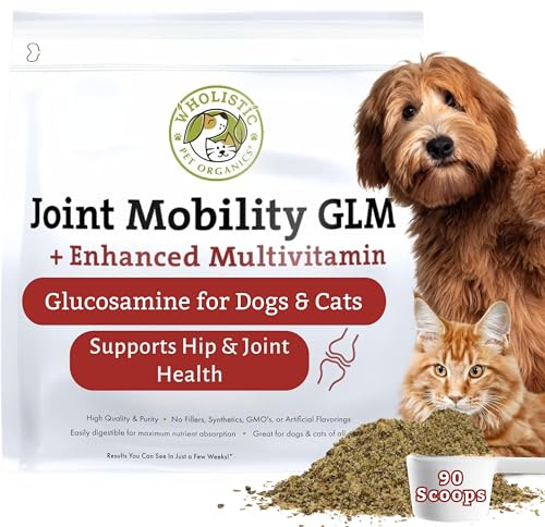 Wholistic Pet Organics - Hip and Joint Supplement for Dogs & Cats - Cat & Dog Joint Supplement - Green Lipped Mussels, Glucosamine, Chondroitin for Dogs & Cat Mobility Support - 2 Lb - 90 Scoops