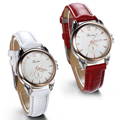 JewelryWe 2 modische Quarz-Armbanduhren mit Lederband für Mädchen und Damen, Armband