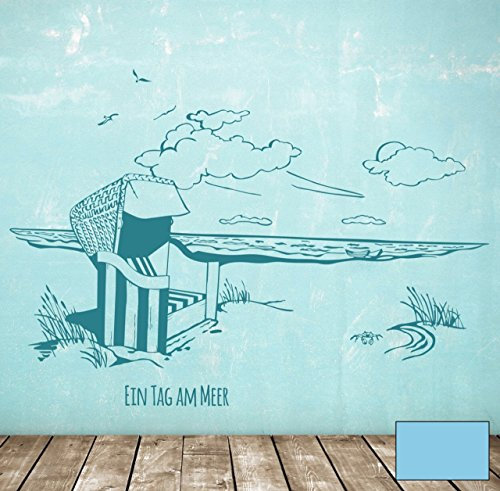 Wandtattoo Wandaufkleber Strandkorb am Meer maritim Ein Tag am Meer M1496 - ausgewählte Farbe: *Lichtblau* ausgewählte Größe:*S 80cm breit x 50cm hoch