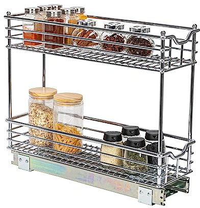 Household Essentials Glidez 2‑Tier Multipurpose Chrome‑Plated Steel Pull‑Out/Slide‑Out Under Cabinet Organizer, Chrome Finish