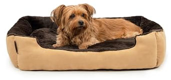 lionto Hundebett mit Wendekissen und Rutschfester Unterseite, Robustes Heimtierkissen mit tiefem Einstieg für Hunde und Katzen jeden Alters, 75x60 cm, kuscheliges Hundekissen, beige/braun