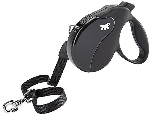 Ferplast Hundeleine Amigo Large, Rollleine große Hunde bis 50 kg. Schnur max. 5 m. Einzelne Verriegelungs- und Entriegelungstaste, schwarz, Schwarze Abdeckung