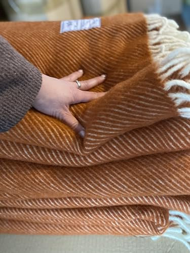 Manta de lana de oveja merino, 100% lana de merino, 160 x 200 cm, color rojo y naranja