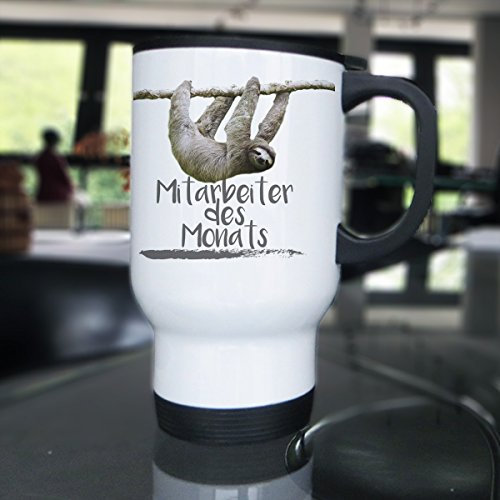 Thermobecher Faultier Mitarbeiter des Monats Sloth Erstmal Kaffee Thermotasse Becher Tasse
