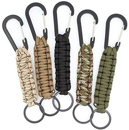 TIMGOU Paracord-Schlüsselanhänger mit Karabiner, 5 Stück, geflochtenes Umhängeband, Utility-Ring-Haken für Schlüssel, Messer, Taschenlampe, Outdoor-Aktivitäten, EDC Survival Kit